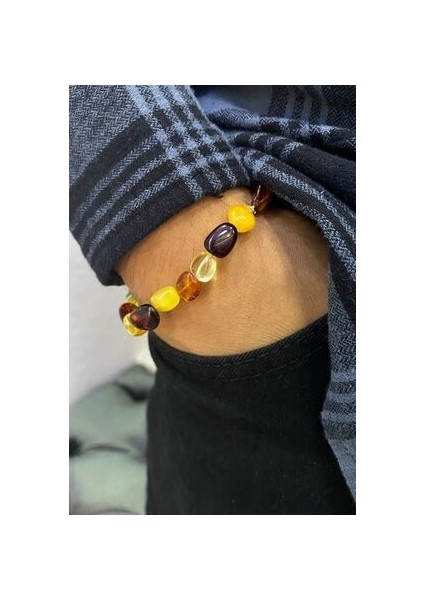 Çift Renkli Büyük Habbeli Damla Kehribar Bileklik