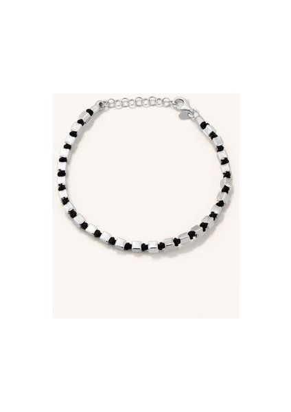 18 Ayar Beyaz Altın Kaplama Gümüş Küp Figürlü Ip Örgü Erkek Zincir Bileklik