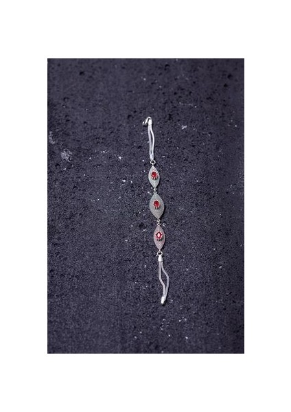 Mekik Model Yakut Taşlı Telkari El Işçiliği Gümüş Bileklik fırsatları