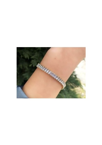 Çelik Zirkon Taş Su Yolu Baget Gold Renk Çelik Bileklik