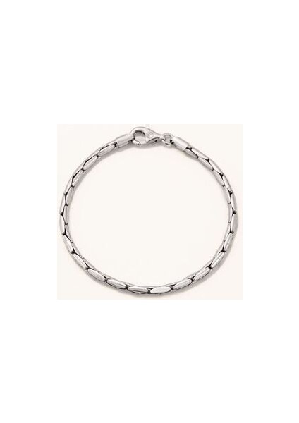 18 Ayar Beyaz Altın Kaplama Gümüş Oval Parçalı Erkek Zincir Bileklik