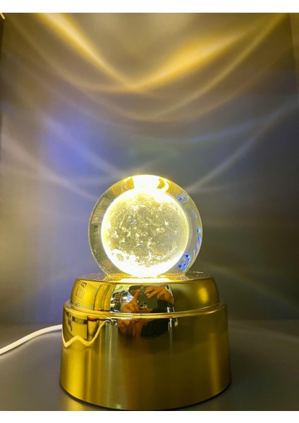 LED Işıklı 3 Boyutlu 360 Derece Sürekli Hareket Eden Kristal Cam Küre