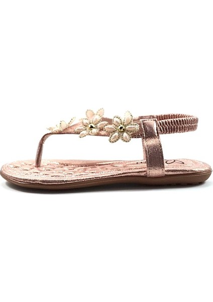 TS-402 Rose Masaj Taban Parmak Arası Taşlı Kadın Sandalet