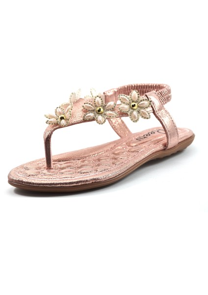 TS-402 Rose Masaj Taban Parmak Arası Taşlı Kadın Sandalet