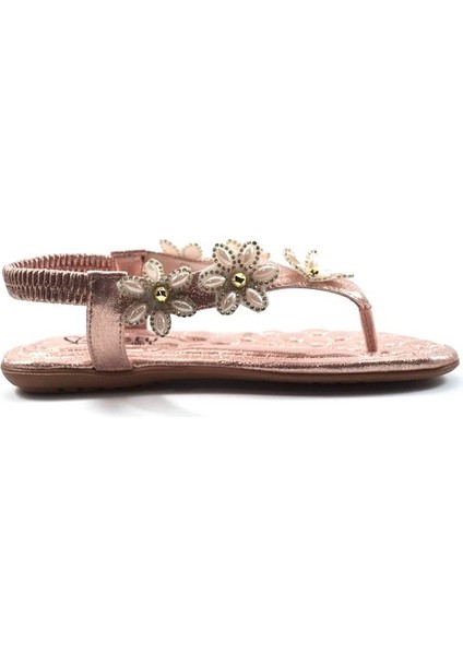 TS-402 Rose Masaj Taban Parmak Arası Taşlı Kadın Sandalet