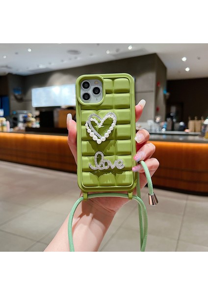 iPhone 14 Pro Kılıf Için Ayarlanabilir Kordonlu-Yeşil Aşk Kalp Tpu Yumuşak Telefon Kılıfı (Yurt Dışından)