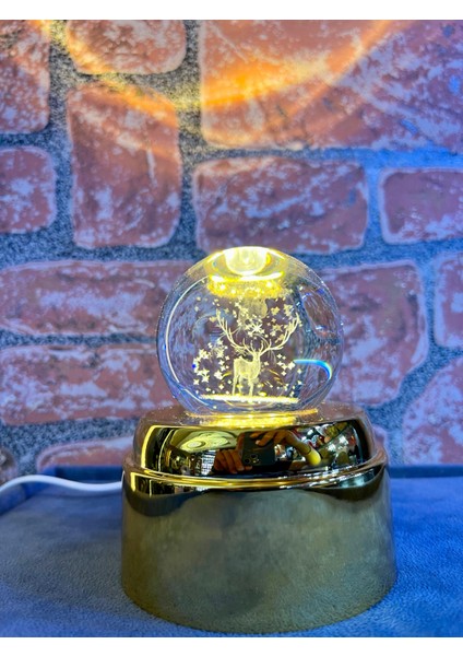 LED Işıklı 3 Boyutlu 360 Derece Sürekli Hareket Eden Kristal Cam Küre