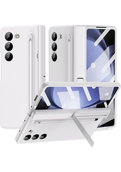 Samsung Galaxy Z Fold6 5G Kılıf Stylus ve Temperli Cam Filmli Sert PC Telefon Kılıfı-Beyaz (Yurt Dışından)