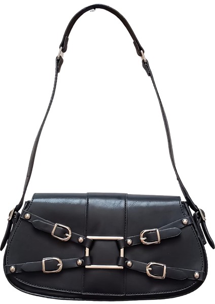 Kadın Şık Astarlı Siyah kaliteli Baget tarzı kol Çantası