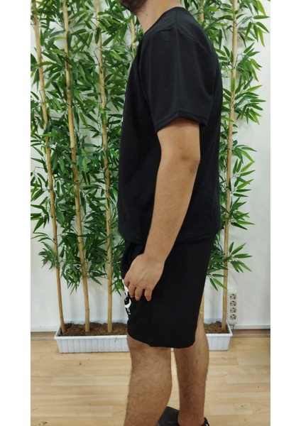 Erkek Kısa Kollu Bisiklet Yaka Baskılı Bluz Ipli Short Iki Iplik Takım indirimleri