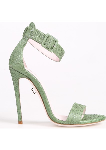 Deri Yeşil Kadın Topuklu Ayakkabı Aprıl