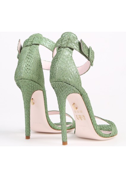 Deri Yeşil Kadın Topuklu Ayakkabı Aprıl modelleri