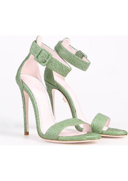 Deri Yeşil Kadın Topuklu Ayakkabı Aprıl indirimleri