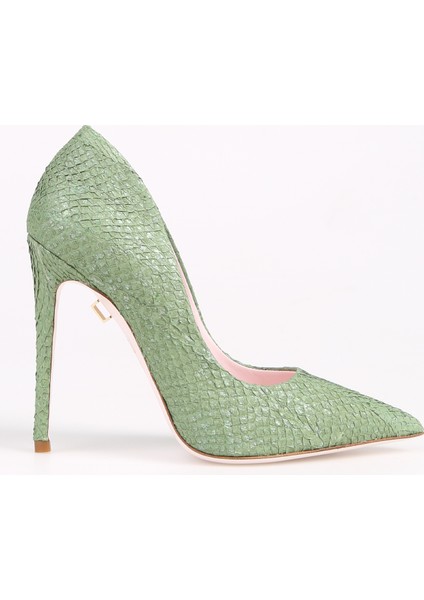 Deri Yeşil Kadın Topuklu Ayakkabı Portıa