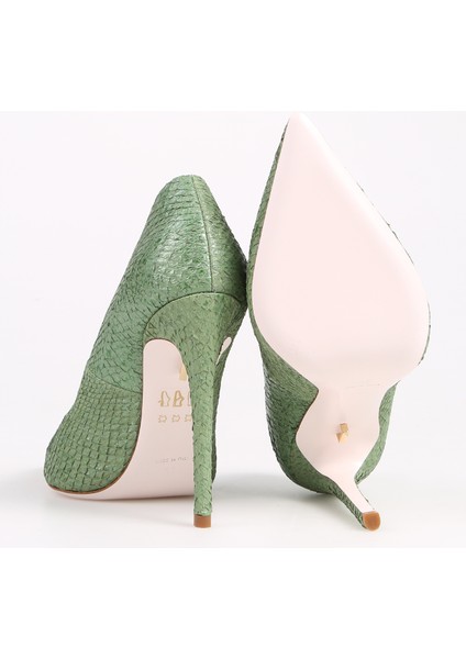 Deri Yeşil Kadın Topuklu Ayakkabı Portıa fırsatları
