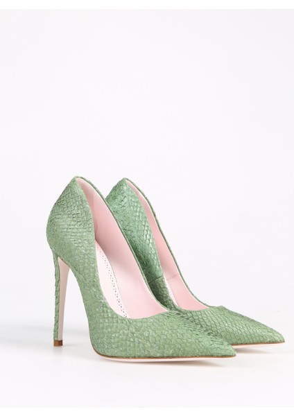 Deri Yeşil Kadın Topuklu Ayakkabı Portıa indirimleri