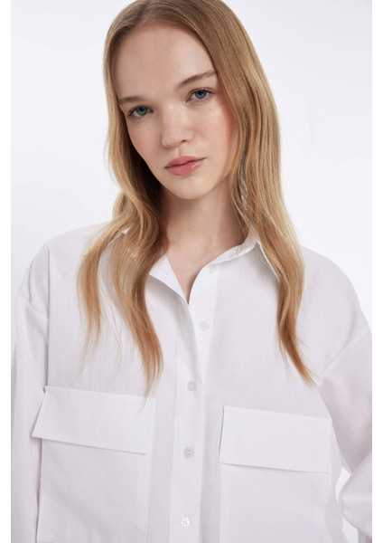 Oversize Geniş Kalıp Cepli Poplin Uzun Kollu Gömlek D4593AX24AU indirimleri