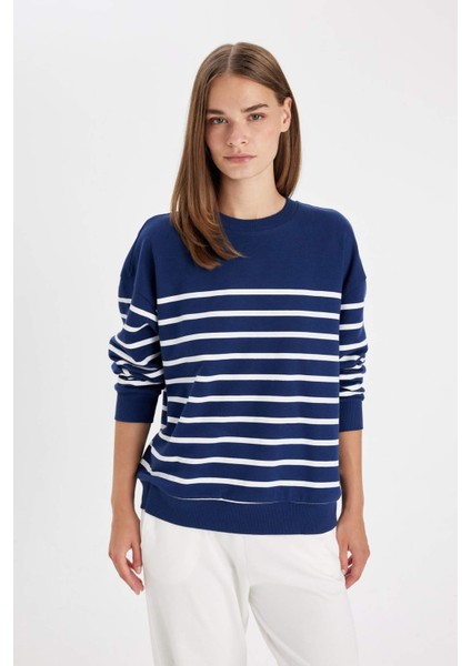 Relax Fit Bisiklet Yaka Çizgili İnce Sweatshirt A9255AX24WN modelleri