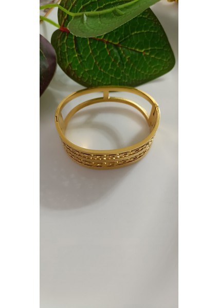 Didams Accessories Desenli Kalın Kelepçe Gold Çelik