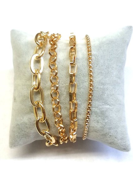 Kadın Altın Dörtlü Kombin Zincir Bileklik fiyatları