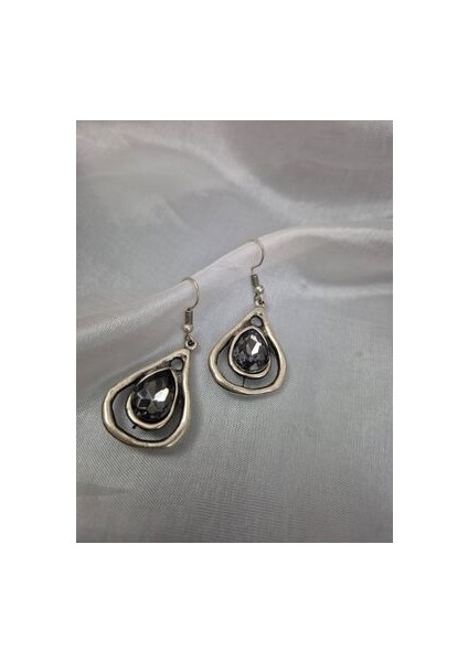 Antrasit Renk Küpe Damla Gümüş Kaplama El Yapımı Vintage Tarz fiyatları