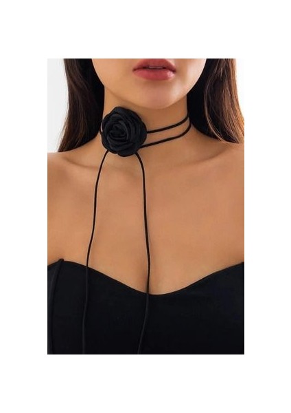 Kadın Saten Gül Choker Kolye