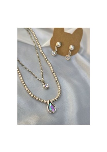 Gümüş Çoklu Kolye Ebruli Gümüş Renk Taşlı Şık Ürün..antik Gümüş Kaplama Vintage fiyatları