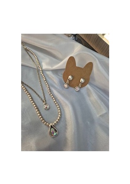 Gümüş Çoklu Kolye Ebruli Gümüş Renk Taşlı Şık Ürün..antik Gümüş Kaplama Vintage modelleri