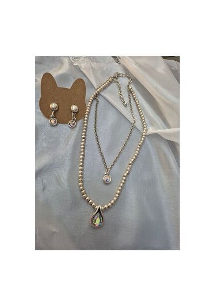 Gümüş Çoklu Kolye Ebruli Gümüş Renk Taşlı Şık Ürün..antik Gümüş Kaplama Vintage fırsatları