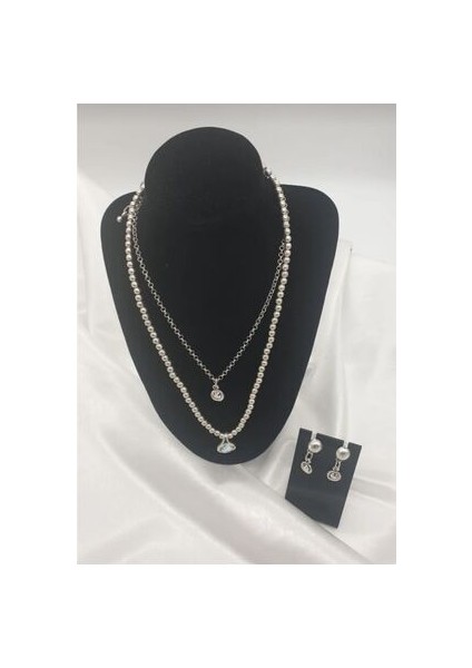 Gümüş Çoklu Kolye Ebruli Gümüş Renk Taşlı Şık Ürün..antik Gümüş Kaplama Vintage indirimleri