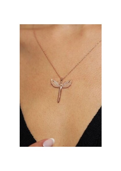 Mikailin Kılıcı Model Rose Kaplama Zirkon Taşlı Gümüş Kolye