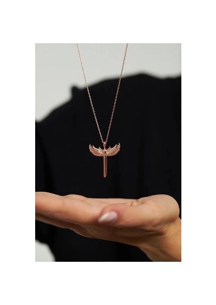 Mikailin Kılıcı Model Rose Kaplama Zirkon Taşlı Gümüş Kolye