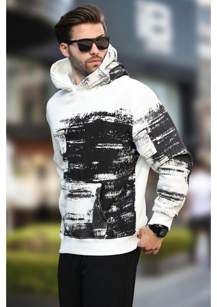 Ekru Kapüşonlu Desenli Cep Detaylı Erkek Sweatshirt 7059 fiyatları