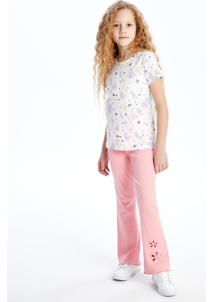 Lcw Kids Beli Lastikli Çiçekli Ispanyol Paça Kız Çocuk Tayt