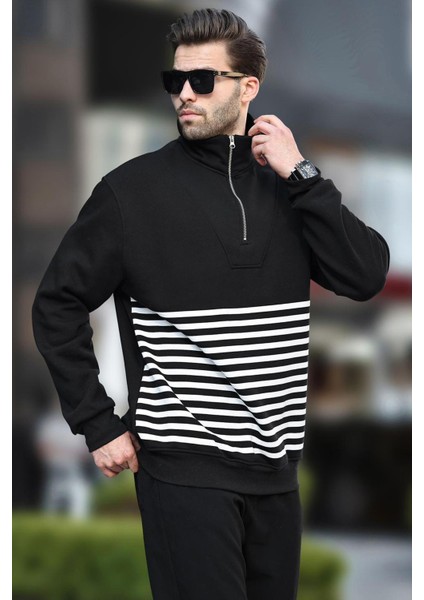 Siyah Fermuar Yakalı Çizgili Sweatshirt 7056 fiyatları
