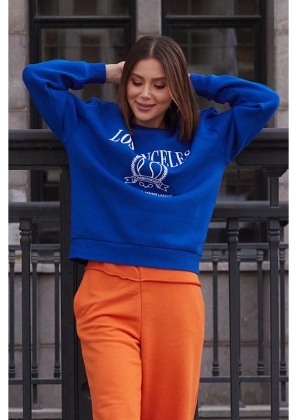 Go Veform Kadın Los Angeles Baskı Sweatshirt Saks ZN5097