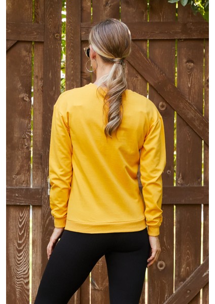 Kadın Baskılı Sweatshirt Sarı ZN5048