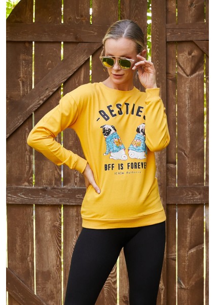 Kadın Baskılı Sweatshirt Sarı ZN5048