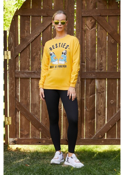 Kadın Baskılı Sweatshirt Sarı ZN5048