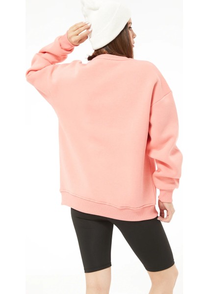 Kadın Paris Baskılı Üç Iplik Sweatshirt Yavruağzı Yavruağzı ZN5107