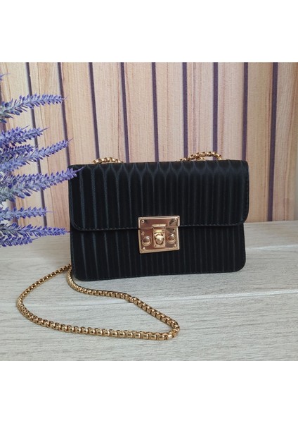 Gece Çantası, Portföy Çanta, Clutch Çanta, Saten Görünümlü Zincirli Omuz Çantası