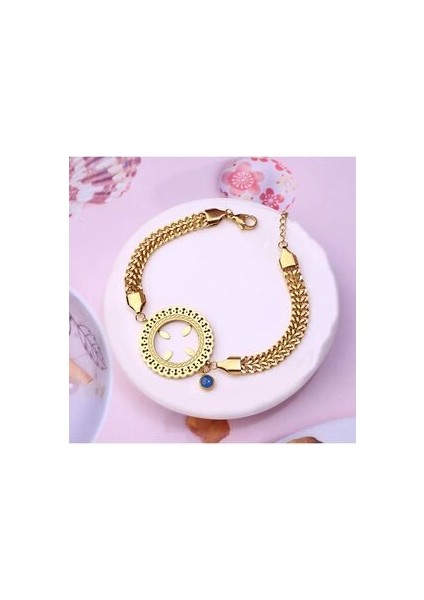 Z&d Accessory 316L Gold Çeyrek Takılan Çerçeveli Çelik Bileklik