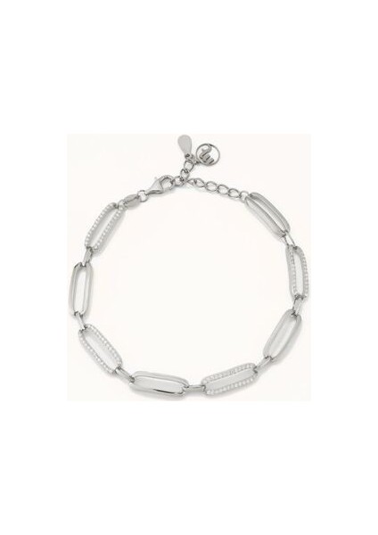 18 Ayar Beyaz Altın Kaplama Gümüş Zincir Bileklik Zirkon Taşlı