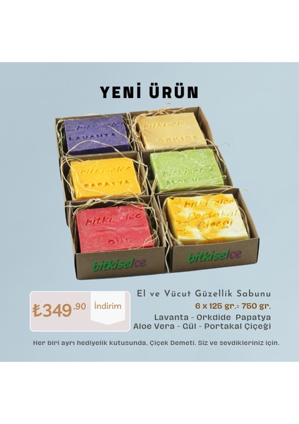 6'lı Çiçek Demeti Lavanta - Orkide Papatya Aloe Vera - Gül - Portakal Çiçeği (6X125GR.=750 Gr.)