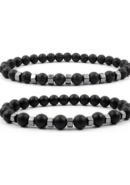 2 Adet/takım Boncuklu Bilezik Erkekler 8mm Lava Kaplan Gözü Taş Boncuk Charm Erkekler Bilezik Setleri Takı Hediye (Yurt Dışından)
