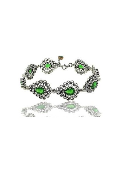 Sıralı Damla Model Zümrüt Taşlı Telkari El Işçiliği Gümüş Bileklik fiyatları