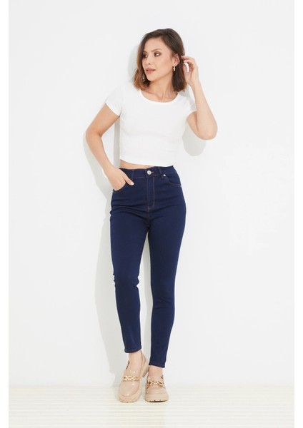 Kadın Slim Fit Kot Pantolon Koyu Lacivert ZN5111