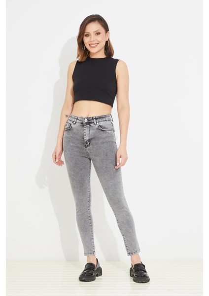 Kadın Slim Fit Kot Pantolon Gri ZN5111