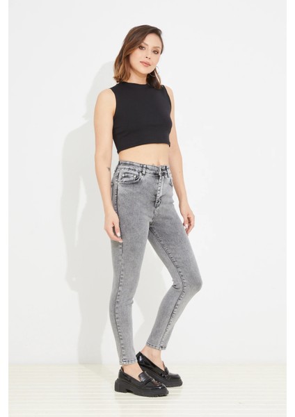 Kadın Slim Fit Kot Pantolon Gri ZN5111