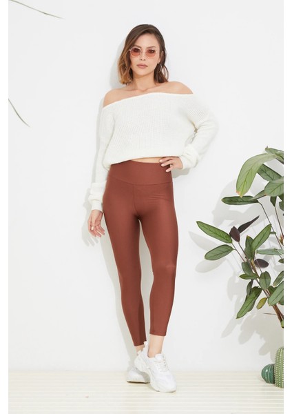 Kadın Yüksek Bel Esnek Spor Tayt Kahve ZN5121 modelleri